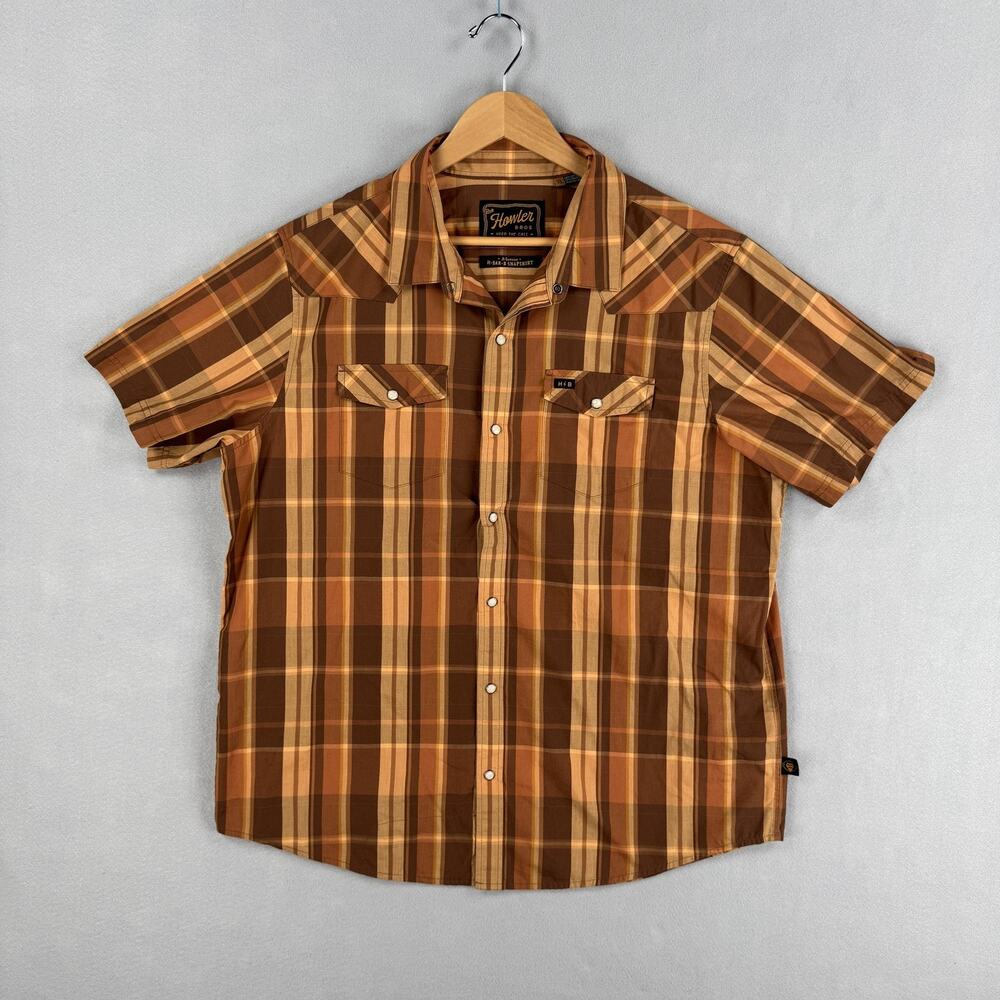 Howler Bros Shirt Men XL Brown Short Sleeve H-Bar-B Snapshirt Pearl Snap Western